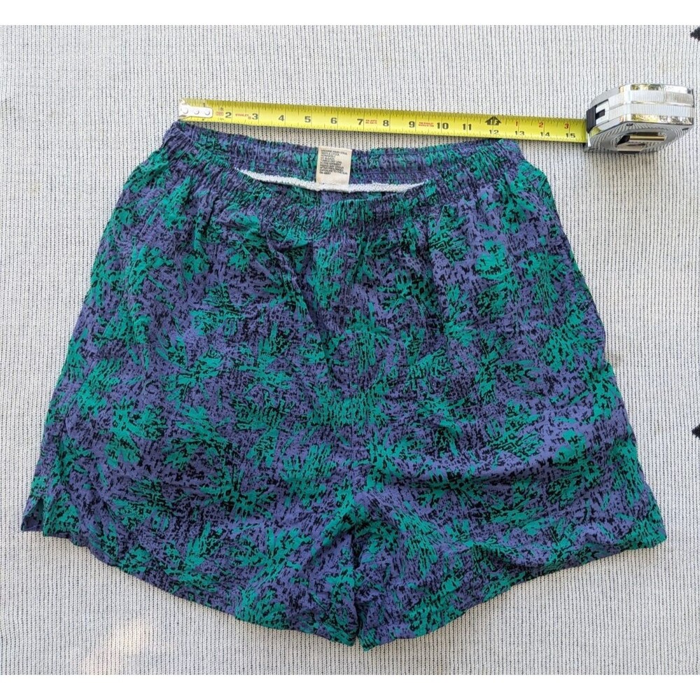Vintage Cheetah Swim Trunks 90s Medium Purple Green 4 inch Inseam *no lining*